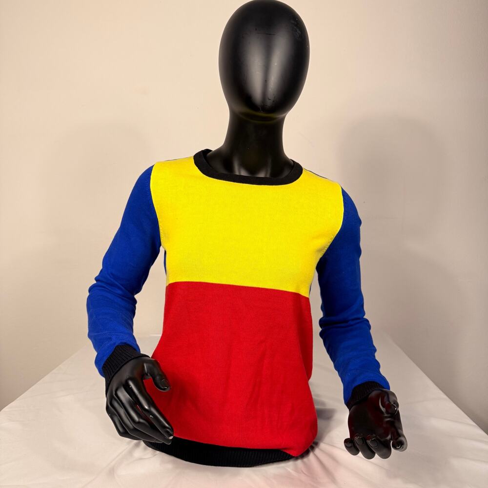 Admit One Primary Colorblock Cotton Sweater Red Yellow Blue Size S